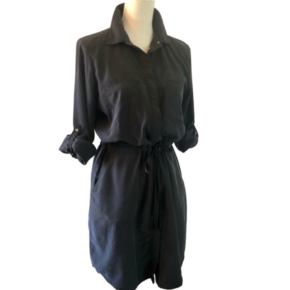 Lou & Grey Charcoal Shirtdress size small long-sleeved drawstring waist - Picture 3 of 14